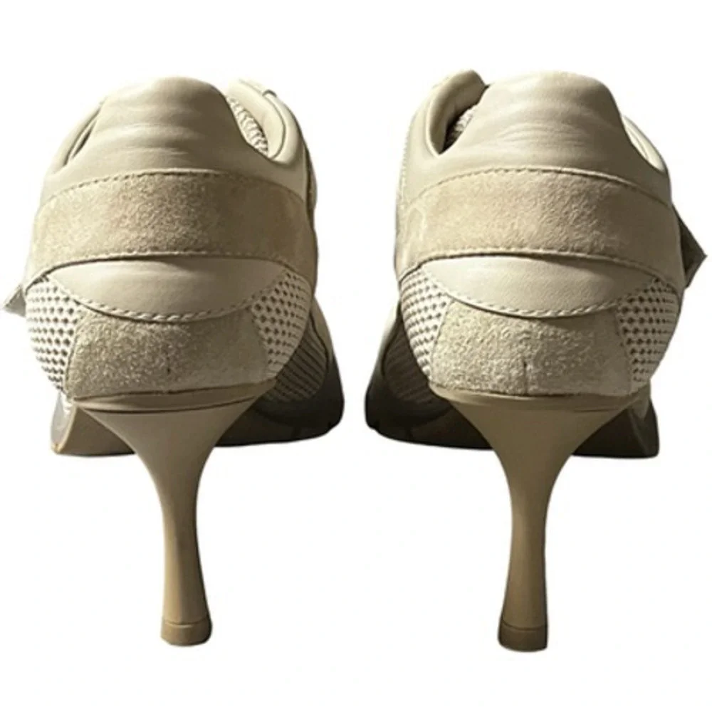 Sneex Shoes Womens Size 7 Beige Suede Mesh Stiletto Heel Round Toe Pumps Italy